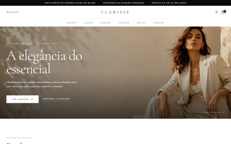 Loja virtual Clarisse: uma loja de moda feita para ser elegante no celular.