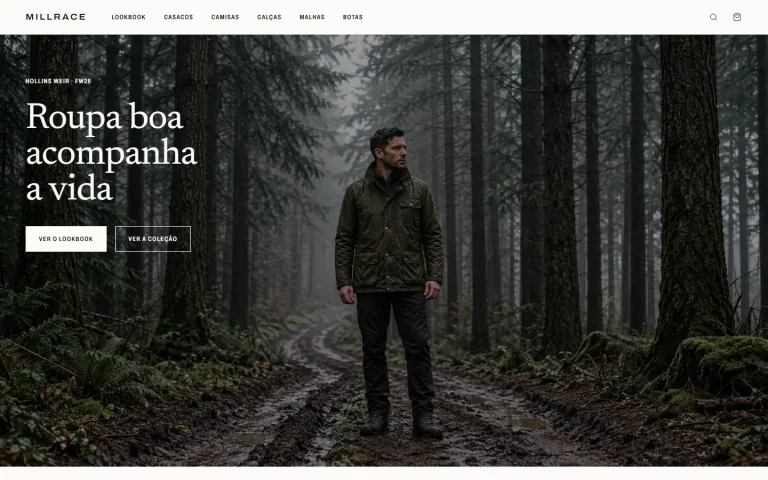 Loja virtual Millrace: uma loja de roupas de trabalho em tecido pesado.
